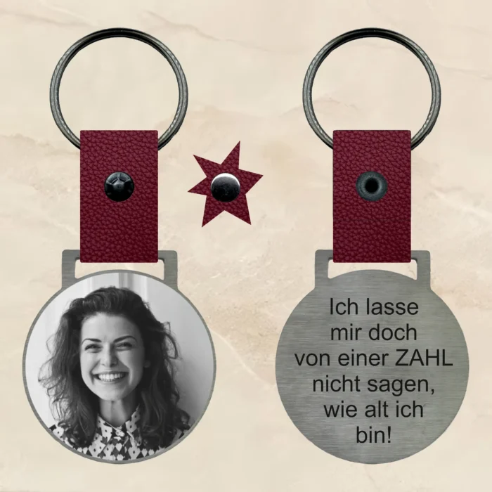Schlüsselanhänger mit gravur Spruch 2 edelstahl personalisierbar text bild foto geschenk personalisiert individuell Leder rot Traumgravur